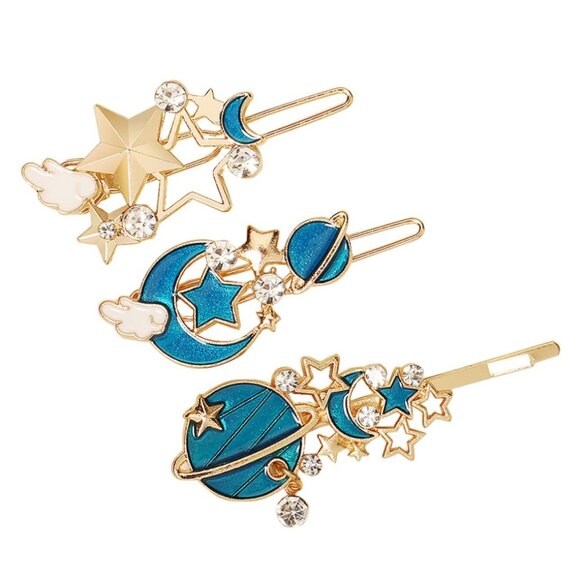 Other - 3Pcs Gold Rhinestone Moon Star Hair Clips Vintage Hollow Hair Pin Metal Crystal